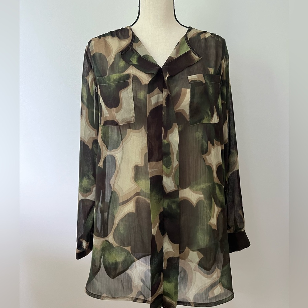 Printed long sleeve sheer top